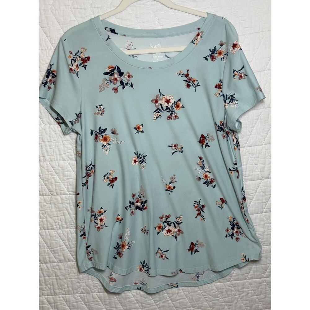 Sweet Tea’s by Pink Rose light blue floral short sleeve tshirt blouse size XL